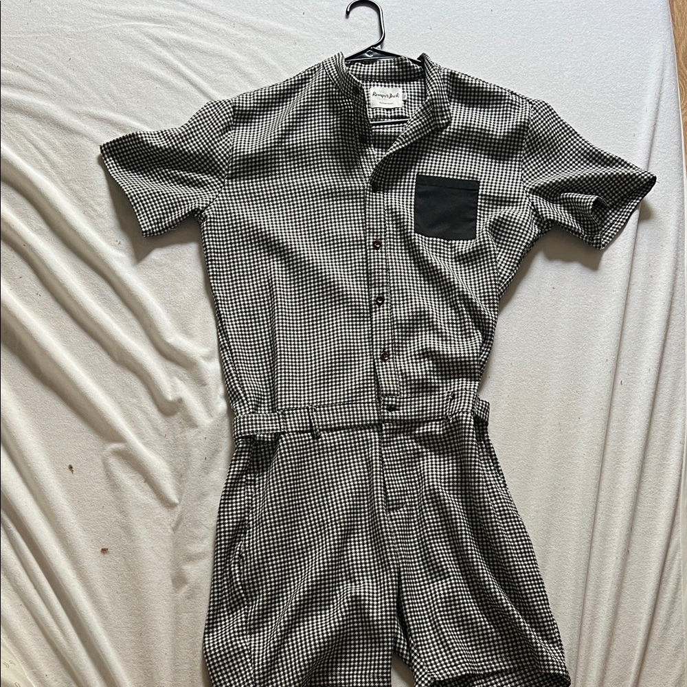 Men's Black and White Checkered Short Sleeve Jumpsuit